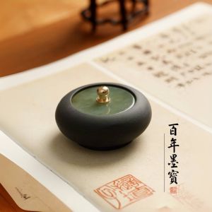 Small Regular Script Jade Table with Lid Mini Palm Inkstone Jade Cover Anti-Evaporation Regular Script in Small Characters Calligraphy Special Ink Pool Small Ink Tank