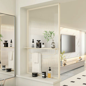 Stainless Steel Glass Partition for Living Room Entrance Hallway Bathroom Creative Cream Wind Design Metal Frame Partition