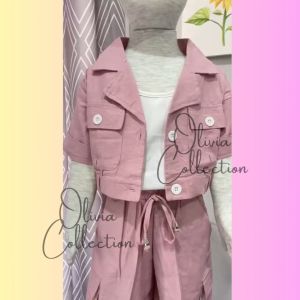 Setelan Linen 3 IN 1 Anak Perempuan viral Terbaru 2023 Viral Usia 3 - 11 Tahun Bahan Linen Mix Crinkle Import Set Cargo Anak Kekinian Setelan Tunik Ibu Anak