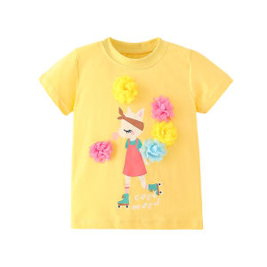 Jumping Meters | Jumping Meters Summer Kids Tees 3-8T Flower Applique Fashion Design Girls T-Shirts Baby Clothes Childrens Tops Hot Selling