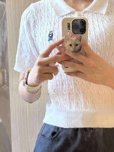 White Knitted Short Sleeve Womens Top Slim Fit Summer 2025 New Style Design Sense Small Audience Outdoor Wear Commute Style