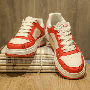 New 2025 Mens Casual Shoes Trendy Brand Premium Feel Red Color Couples Sneakers Breathable Lace-Up round Toe Rubber Outsole