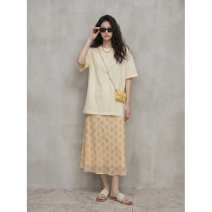 GULILI | Korean Style Light Yellow Linen Printed Skirt Set Women