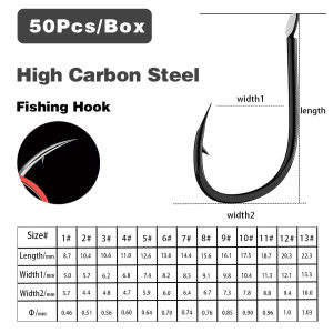 ISEAMA 50 Cái Lưỡi Câu Thép Carbon Cao Cấp Màu Đỏ 1 # -10 # Bộ Lưỡi Câu Cá Chép Xanh Dành Cho Phụ Kiện Câu Cá