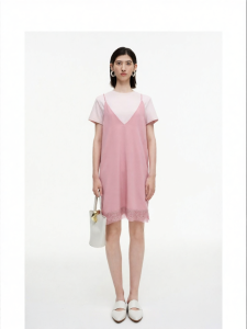 Lace Splicing V-Neck Strap Dress Acetate Blend