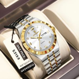 POEDAGAR Luxury Business Male Watch Waterproof Luminous Week Date Mens Wristwatch Stainless Steel Trendy Quartz Watches For Men