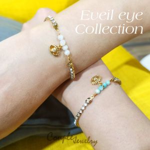 COUPLE JEWELRY สร้อยข้อมือแฮนด์เมดเพชร CZ หินแท้ประดับจี้ Evile eye