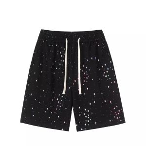 Quần Short Nam Mùa Hè Phong Cách Mỹ Cổ Điển Quần Thể Thao Thiết Kế Lỗ Quần Short Năm Điểm Quần Short Nam Màu Xám