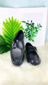 Kids porshed rubber black school shoes buckle shoes for boy AB003#