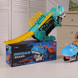 Dinosaur Truck Toys with 6PCS Alloy Car Tyrannosaurus Rex Transformed Transport Racing Car Toys for Kids
