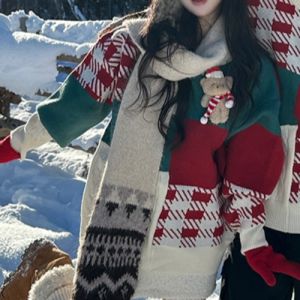 Couples Sweaters Loose Fit Womens Style Sweet Knitted Long Sleeve Thermal Cotton Polyester Blend Winter Fashion Top