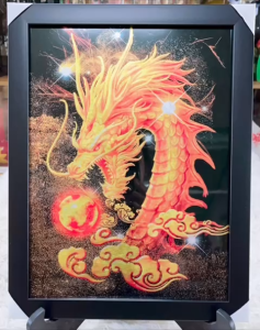 Tranh Sơn Mài – Rồng Chầu Ngọc | Dát Ánh Kim | Kích thước 30x40 cm | Tặng kèm khung