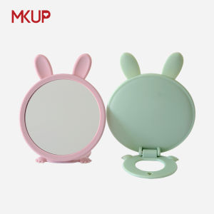 Cute Rabbit Ears Table Mirror Adjustable Foldable Wall Hanging round Young Adult Desktop Desktop Cosmetic Mirror Hanging Mirror