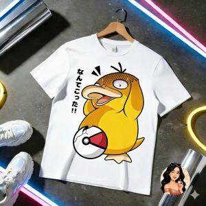 Bandai | Pokémon Psyduck Graphic T Shirt Men Kids 2026 Summer Y2k Short Sleeve Tee Top Streetwear Oversized Casual Parent-child Clothing