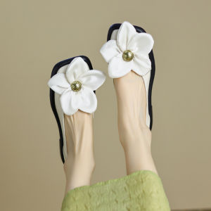 Retro Style Floral Sunflower Flat Bottom Womens Shoes Full Leather Slip-On round Head Versatile Autumn Fashion Single Shoes