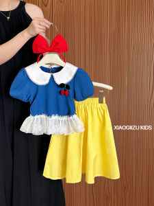 Princess Snow White Childrens Cartoon Clothing Set Summer New Style Cotton Blend Short Sleeve Outfit for Little Girls Disney Style
