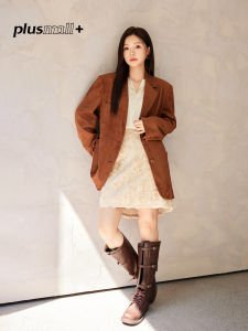 plusmall | Áo Blazer Lỏng Rộng Có Túi Đắp Lớn Chất Velvet Da Bê Màu Thương Hiệu