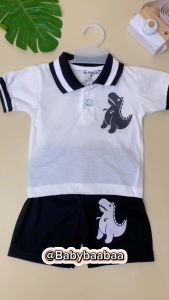 Setelan Anak Bayi Kerah Laki Laki Motif Dino