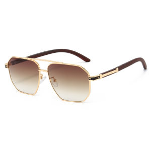 2025 Wooden Texture Pilot Sunglasses Men Double Metal UV400 Sun Shades Large Frame Casual Travel Eyewear