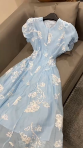 Váy Hoa Hàn Quốc Xanh Pastel Tay Cánh Tiên Dáng Xòe Tôn Dáng Cho Nữ Nga Xinh Store