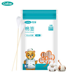 Cofoe 50 Que Tăm Bông y tế 10Cm Dụng Cụ Tăm Bông Một Lần Với Tay Cầm Bằng Gỗ Để Làm Đẹp Trang Điểm Làm Sạch Tai Mũi