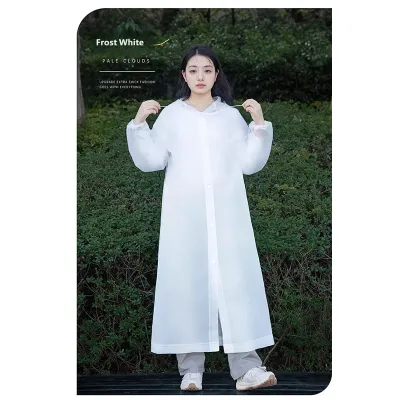 Transparent EVA Long Raincoat with Hood Elastic Cuffs Reusable Waterproof Raincoat Portable Foldable Outdoor Raincoat