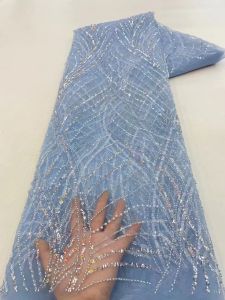 Vải Ren Đính Sequin Cao Cấp Châu Phi 2.5 Thước Chất Lượng Cao Thêu Ren Cưới Nigeria Vải Tuyn Pháp Dùng Để May