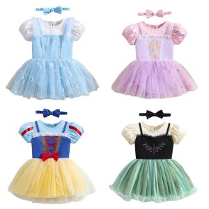 Disney | Infant Baby Girl Jumpsuit Dress Little Girl Princess Romper Dress With Headbands Kids Clothes Size 70-80-90-100