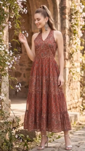DEBAYU Nayo Cotton Sleeveless Flared Dress with Ethnic Print Size S to XL Malaysia