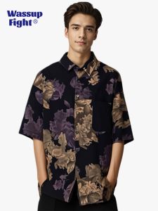 Wassup Fight Summer Loose American Beach Retro Floral Shirt Mens New Chinese Hongwei Short Sleeve Breathable Polyester Fiber