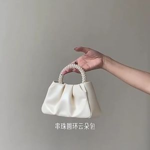 DMTS171 Tas Wanita Mutiara Kecil Versi Korea 2024 Tas Selempang Bahu Ponsel Awan Kerut Tas Mini Tas Mutiara Genggam Modis Tas Diamond Bagmake