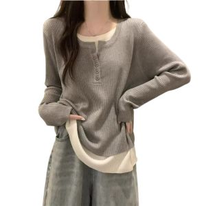 Gray Base Layer Shirt Womens Loose Anti-Aging Velvet Top Korean Style Commute Fashion plus Size Inner Wear Autumn Winter