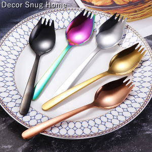 【Free Shipping】Multifunction Stainless Steel Western Food Fork Spoon 2 in 1 Instant Noodle Spoon Salad Fork