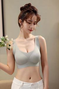 Plaid Soft Support Three-Dimensional Support Seamless Intimates Womens Lightweight Natural-looking Wireless Fixed Cup Gathering Bra