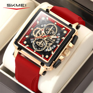 SKMEI Original Quartz Movement 30m Waterproof Silicone Strap Multi-layer Three-dimensional Plate Square Dial Fashion Mens Watch 7098