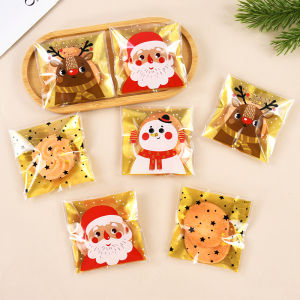 100pcs Christmas Candy Bags Santa Claus Snowman Elk Cookie Gift Plastic Packaging Bags 2025 New Year Christmas Party Decorations