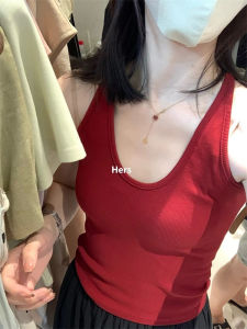 Dopamine Red U-Neck Halter Vest Womens Summer Slim Fit Flattering Irregular Strap Top Commute Style Floral Patterned Vest