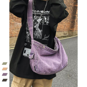 Urban Minimalist สไตล์ DENIM ผ้าใบกระเป๋าความจุขนาดใหญ่ Snap ปิดกระเป๋าสะพายข้างสําหรับผู้หญิง