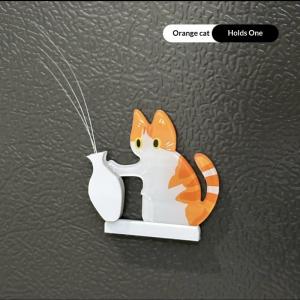 New Acrylic Cat Whiskers Collection Ornaments Magnetic Cartoon Cat Hair Storage Cat Pushing Vase Decor Refrigerator Magnet