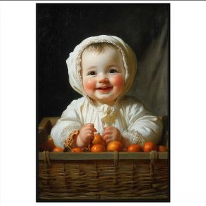 Tranh chân dung em Bé nụ cười trẻ thơ. Tranh treo tường dán tường sơn dầu canvas CGI-1592