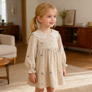 1-6Yrs Embroidery Girls Dress Casual Dresses Girls Spring Vintage Floral Cozy Toddler Princess Party Dress Childrens Dresses