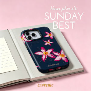 Potdemiel | Magenta Line Plum Blossom For 2 in 1 Flower Case For iPhone 17 16 15 14 13 Pro Max Luxury Phone Cover CaseChic