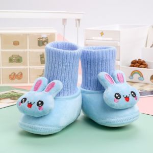 DENOSWIM 0-1Year Plush Baby Walking Shoes Non-slip Autumn Winter Long Tube Foor Socks Cartoon Rabbit Soft Bottom Shoes Kids Warm Footwear