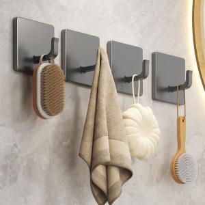 New Space Aluminum Self Adhesive Multi Functional Kitchen Bathroom Storage Single Hook Wall Mounted Clothes Hook Home Organizer