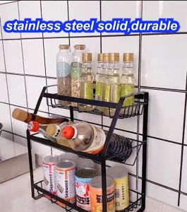 𝗦𝗜𝗠𝗣𝗟𝗘 Kitchen Stainless Steel Organizer Spice Rack with Seasoning Bottle Storage Shelf Rack / Rak Rempah Dapur