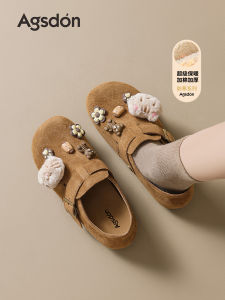 Agsdon Womens Flat Slippers Full Wrap Fur Lined Slip on Anti Slip Pregnant Women Flat Shoes Casual round Toe Low Heel