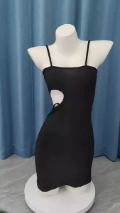 C1📦มีของแถมฟรี รายละเอียดด้านล่าง✨ชุดเดรสสายเดี่ยว สีดำ โชว์เอว รัดรูป เซ๊กซี่ ชุดยั่ว ชุดนอนไม่ได้นอน ชุดสายฝอ ชุดปาร์ตี้ รหัส5458