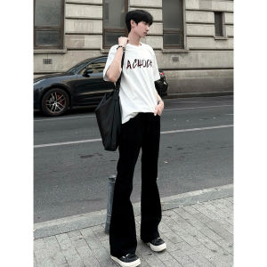 กางเกงยีนส์ทรงหลวมเอวกลางสำหรับผู้ชาย สไตล์สตรีทอเมริกัน กางเกงขายาวทรงตรง ทรงหลวม ทรงกระบอกเล็ก สีฟ้าอ่อน ทรงเข้ารูปสำหรับผู้ชาย