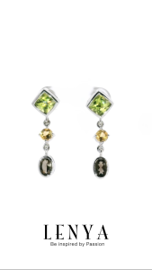 LENYA ต่างหูพลอยเพอริดอท เสริมโชคลาภ ความรัก ชีวิตมั่นคง ขนาด 6 มิล ตัวเรือนเงินแท้925 ชุบทองคำขาว