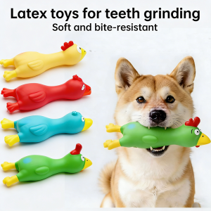 Soft Natural Latex Squeaky Dog Toy Lying Chicken Shape Molar Teeth Grinding Chew Toy Interactive Bite Resistant Pet Play Toy